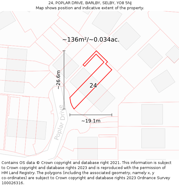 24, POPLAR DRIVE, BARLBY, SELBY, YO8 5NJ: Plot and title map