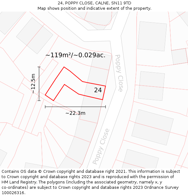 24, POPPY CLOSE, CALNE, SN11 9TD: Plot and title map