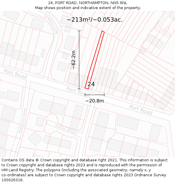 24, PORT ROAD, NORTHAMPTON, NN5 6NL: Plot and title map