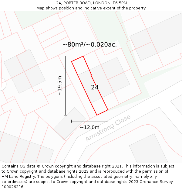 24, PORTER ROAD, LONDON, E6 5PN: Plot and title map