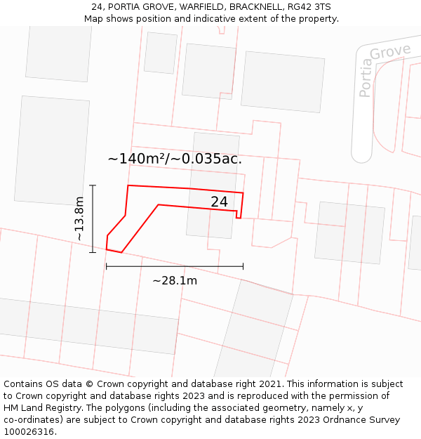 24, PORTIA GROVE, WARFIELD, BRACKNELL, RG42 3TS: Plot and title map
