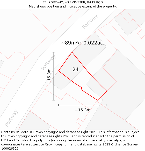 24, PORTWAY, WARMINSTER, BA12 8QD: Plot and title map