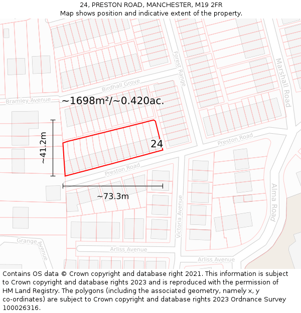24, PRESTON ROAD, MANCHESTER, M19 2FR: Plot and title map