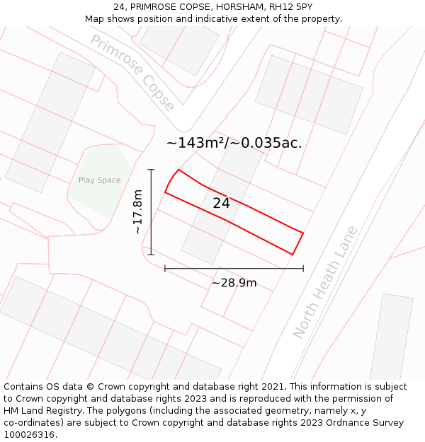 24, PRIMROSE COPSE, HORSHAM, RH12 5PY: Plot and title map