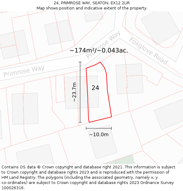 24, PRIMROSE WAY, SEATON, EX12 2UR: Plot and title map