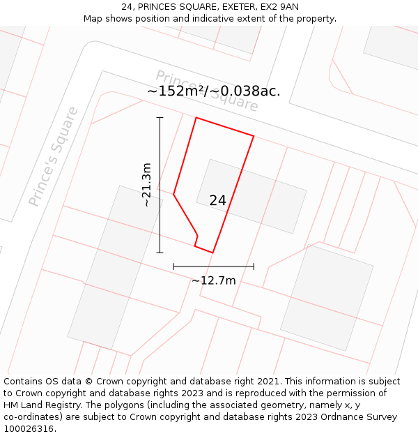24, PRINCES SQUARE, EXETER, EX2 9AN: Plot and title map