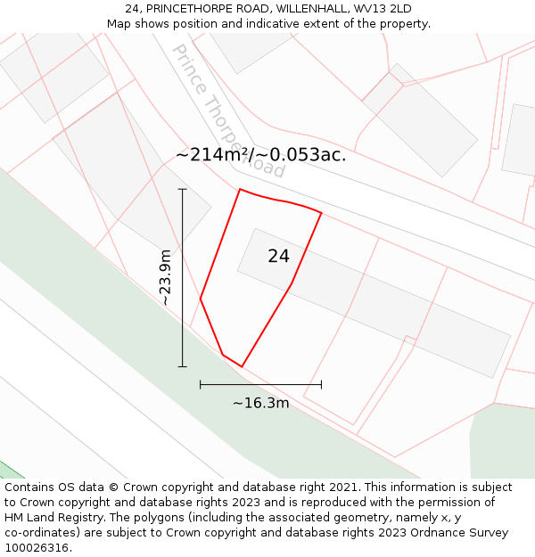 24, PRINCETHORPE ROAD, WILLENHALL, WV13 2LD: Plot and title map