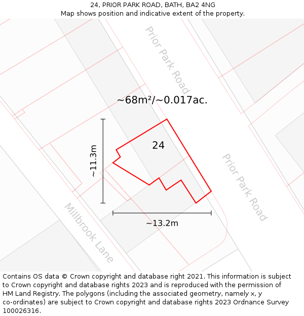 24, PRIOR PARK ROAD, BATH, BA2 4NG: Plot and title map