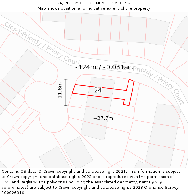 24, PRIORY COURT, NEATH, SA10 7RZ: Plot and title map
