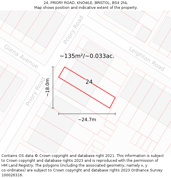 24, PRIORY ROAD, KNOWLE, BRISTOL, BS4 2NL: Plot and title map