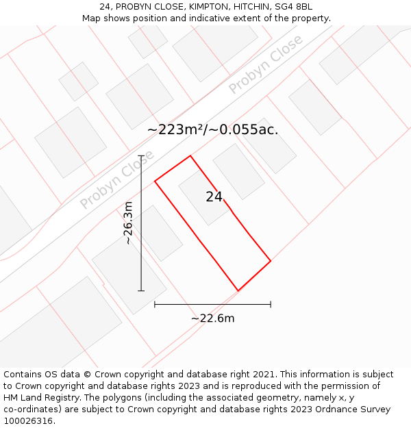 24, PROBYN CLOSE, KIMPTON, HITCHIN, SG4 8BL: Plot and title map