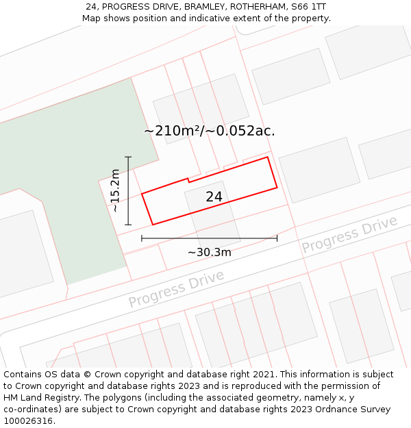 24, PROGRESS DRIVE, BRAMLEY, ROTHERHAM, S66 1TT: Plot and title map