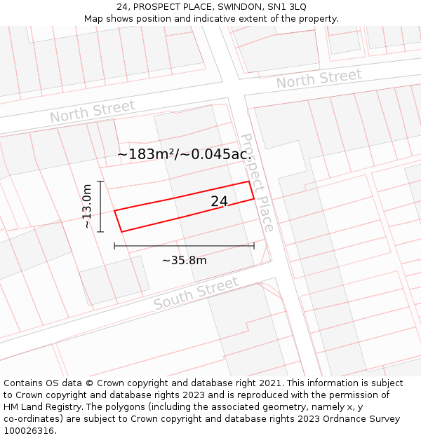 24, PROSPECT PLACE, SWINDON, SN1 3LQ: Plot and title map