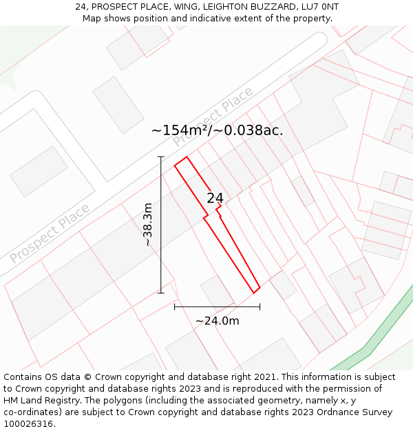 24, PROSPECT PLACE, WING, LEIGHTON BUZZARD, LU7 0NT: Plot and title map