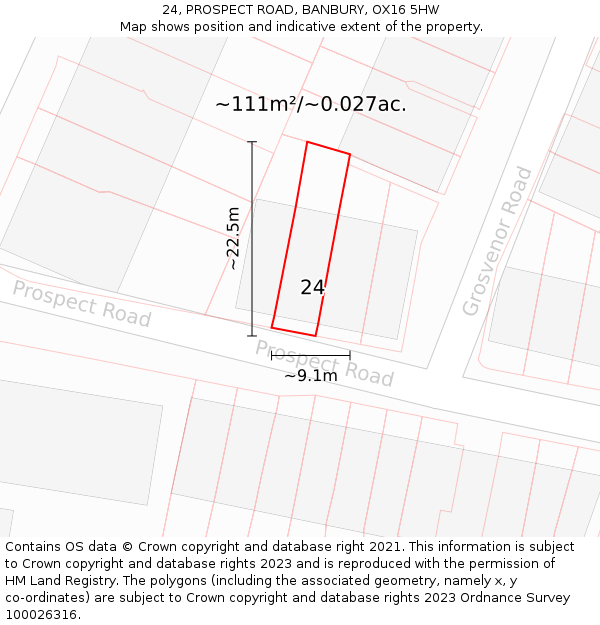 24, PROSPECT ROAD, BANBURY, OX16 5HW: Plot and title map
