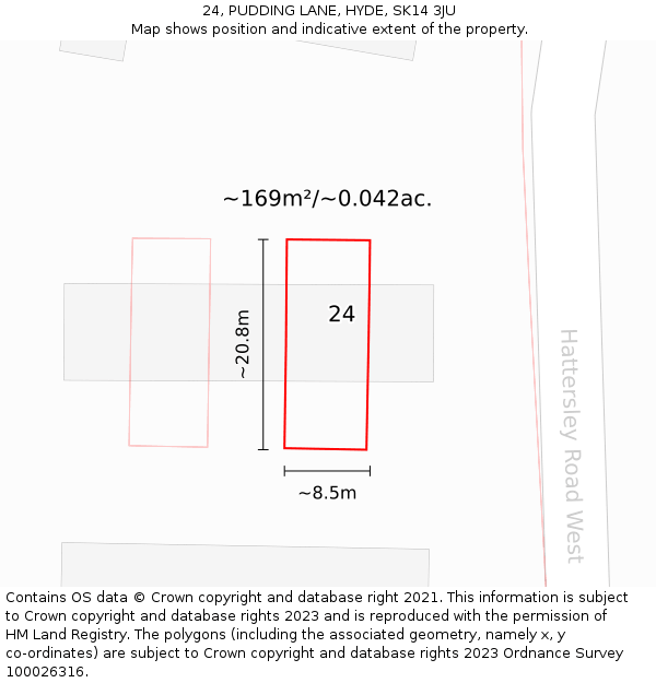 24, PUDDING LANE, HYDE, SK14 3JU: Plot and title map