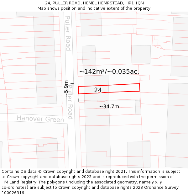 24, PULLER ROAD, HEMEL HEMPSTEAD, HP1 1QN: Plot and title map