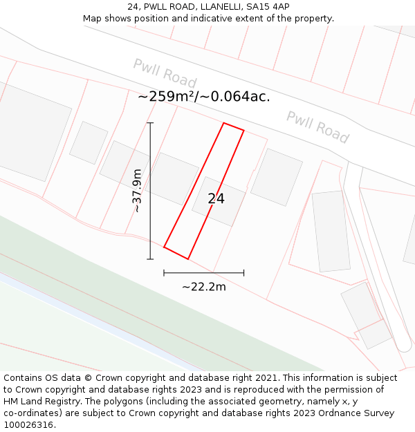 24, PWLL ROAD, LLANELLI, SA15 4AP: Plot and title map