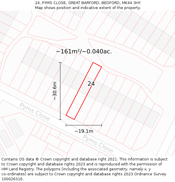 24, PYMS CLOSE, GREAT BARFORD, BEDFORD, MK44 3HY: Plot and title map