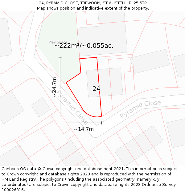 24, PYRAMID CLOSE, TREWOON, ST AUSTELL, PL25 5TP: Plot and title map