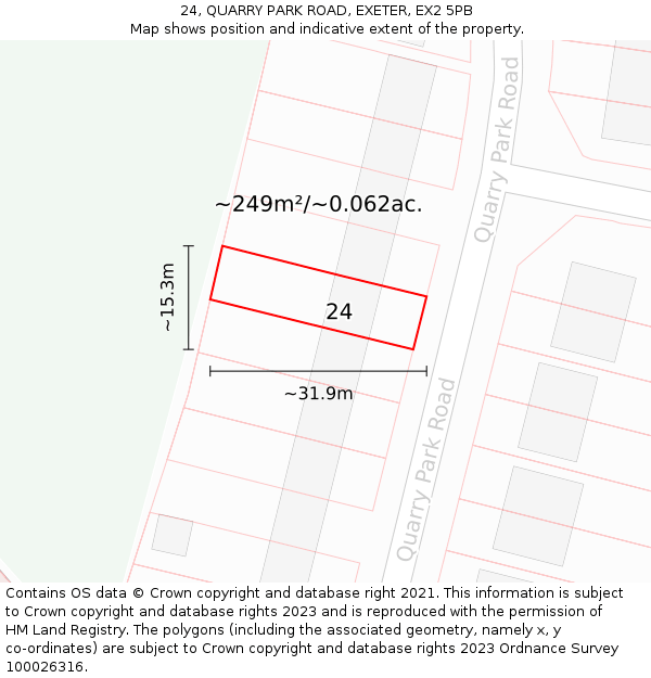 24, QUARRY PARK ROAD, EXETER, EX2 5PB: Plot and title map