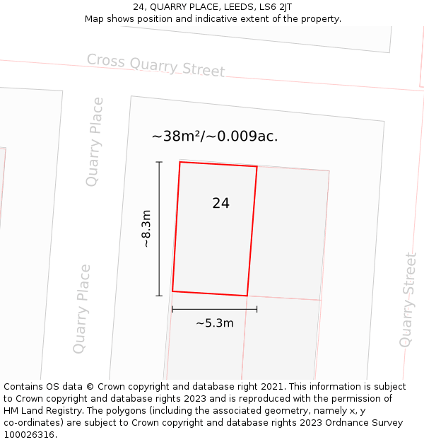 24, QUARRY PLACE, LEEDS, LS6 2JT: Plot and title map