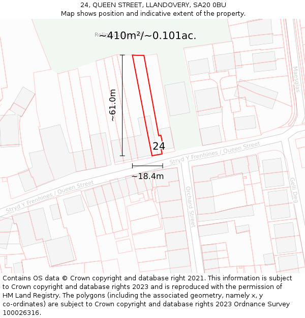 24, QUEEN STREET, LLANDOVERY, SA20 0BU: Plot and title map