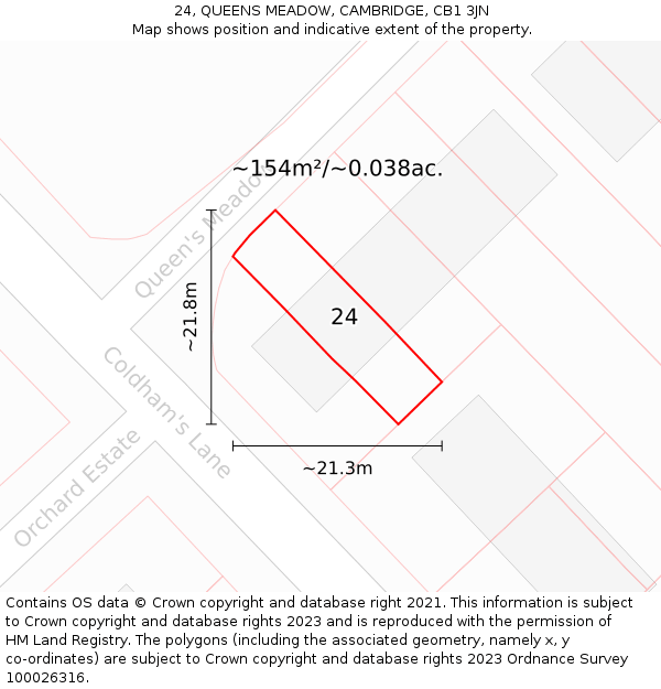 24, QUEENS MEADOW, CAMBRIDGE, CB1 3JN: Plot and title map