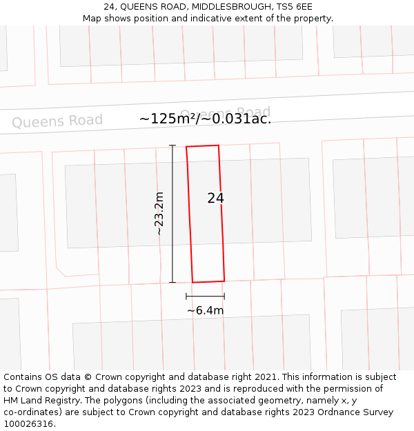 24, QUEENS ROAD, MIDDLESBROUGH, TS5 6EE: Plot and title map