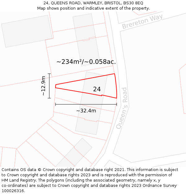 24, QUEENS ROAD, WARMLEY, BRISTOL, BS30 8EQ: Plot and title map