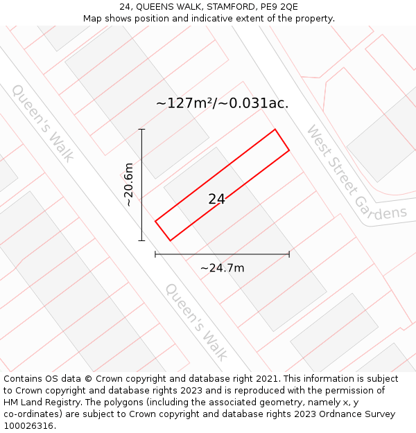 24, QUEENS WALK, STAMFORD, PE9 2QE: Plot and title map