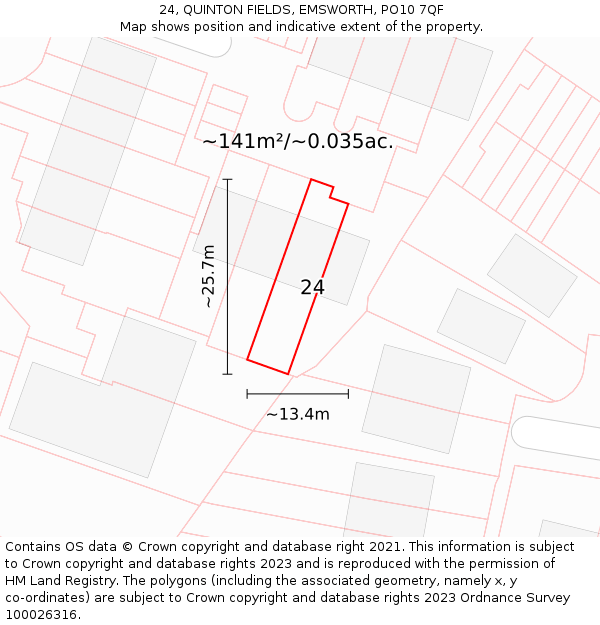 24, QUINTON FIELDS, EMSWORTH, PO10 7QF: Plot and title map