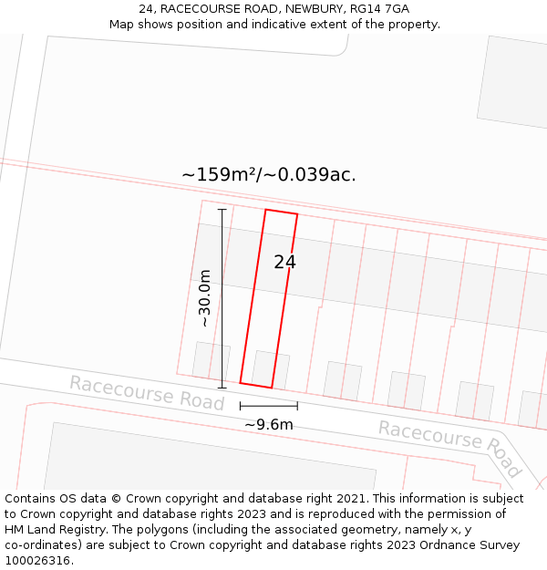 24, RACECOURSE ROAD, NEWBURY, RG14 7GA: Plot and title map