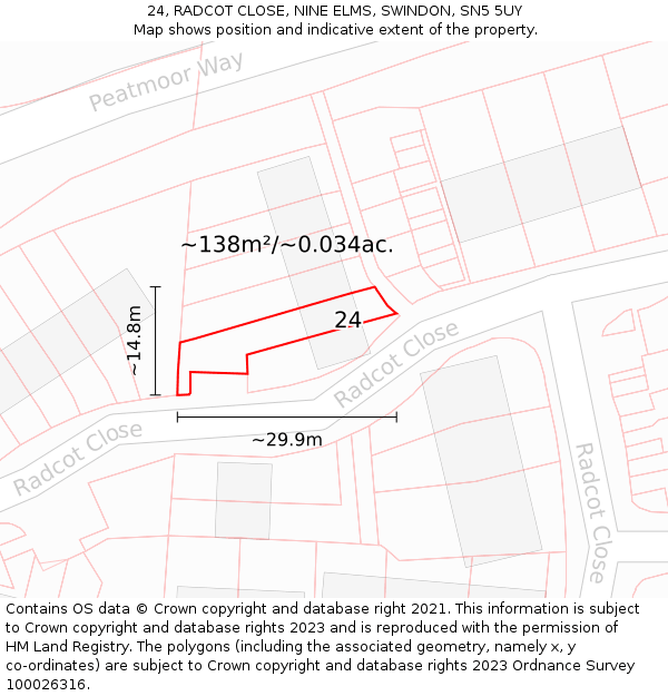 24, RADCOT CLOSE, NINE ELMS, SWINDON, SN5 5UY: Plot and title map