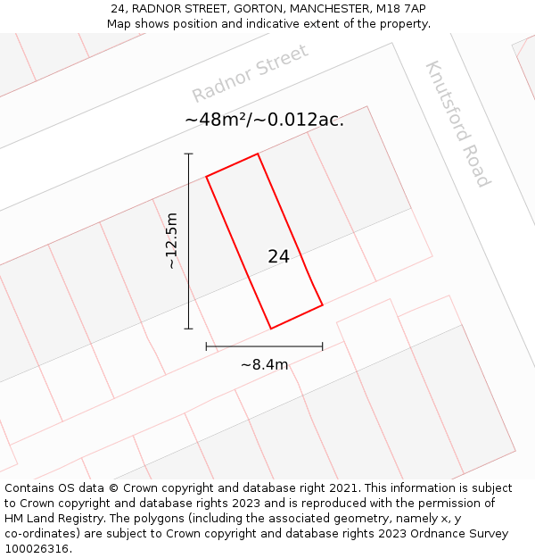 24, RADNOR STREET, GORTON, MANCHESTER, M18 7AP: Plot and title map