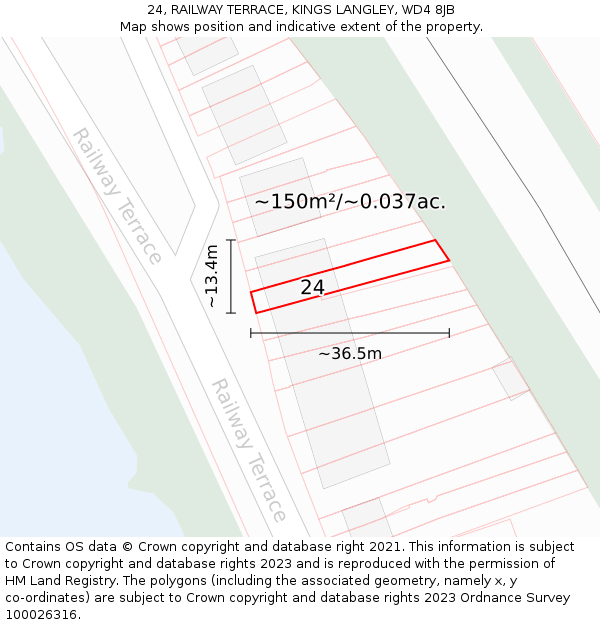 24, RAILWAY TERRACE, KINGS LANGLEY, WD4 8JB: Plot and title map