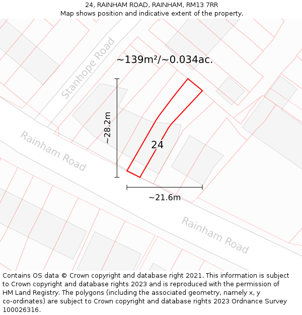 24, RAINHAM ROAD, RAINHAM, RM13 7RR: Plot and title map