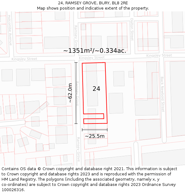 24, RAMSEY GROVE, BURY, BL8 2RE: Plot and title map