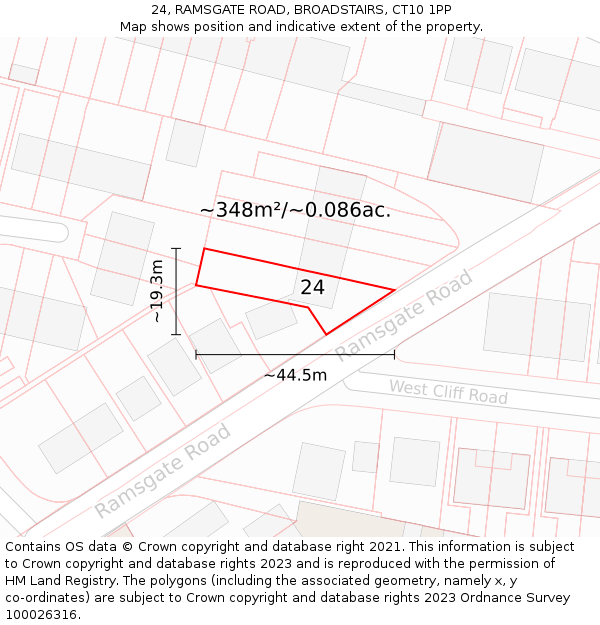 24, RAMSGATE ROAD, BROADSTAIRS, CT10 1PP: Plot and title map