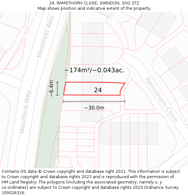 24, RAMSTHORN CLOSE, SWINDON, SN2 2TZ: Plot and title map