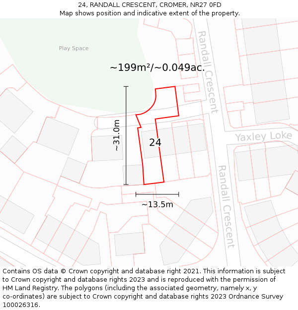 24, RANDALL CRESCENT, CROMER, NR27 0FD: Plot and title map