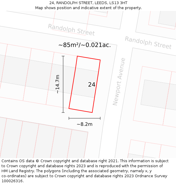 24, RANDOLPH STREET, LEEDS, LS13 3HT: Plot and title map