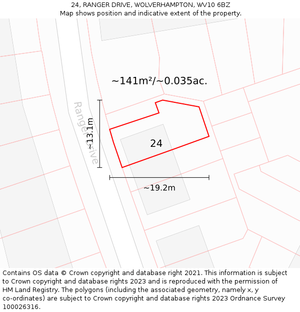 24, RANGER DRIVE, WOLVERHAMPTON, WV10 6BZ: Plot and title map