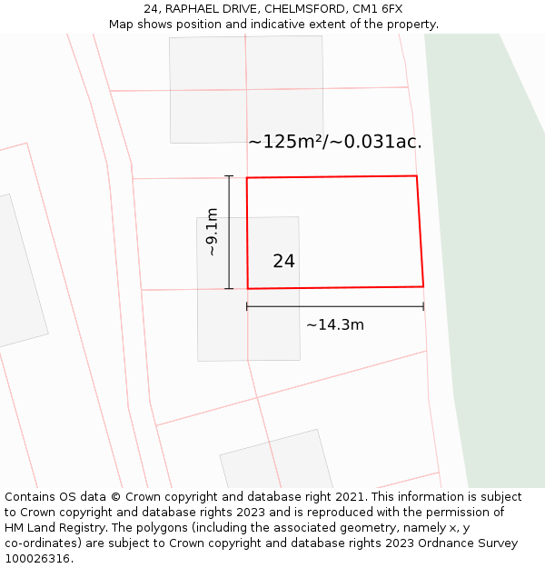24, RAPHAEL DRIVE, CHELMSFORD, CM1 6FX: Plot and title map