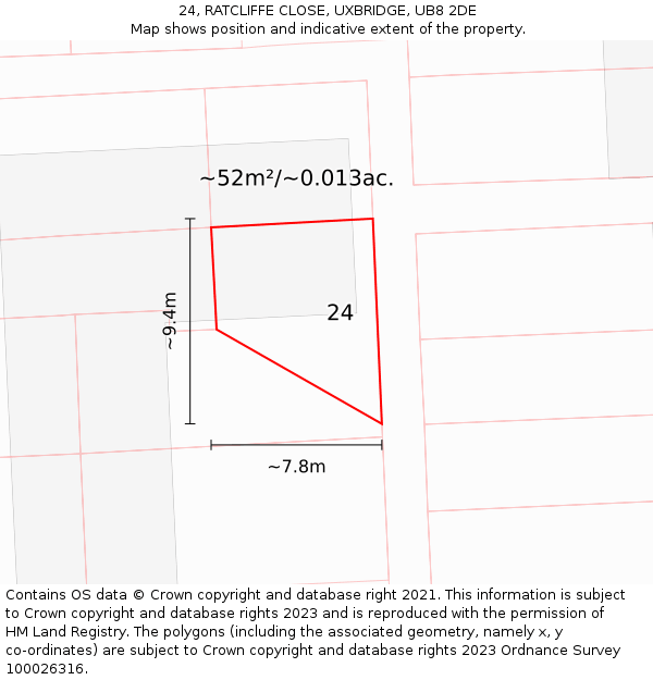 24, RATCLIFFE CLOSE, UXBRIDGE, UB8 2DE: Plot and title map