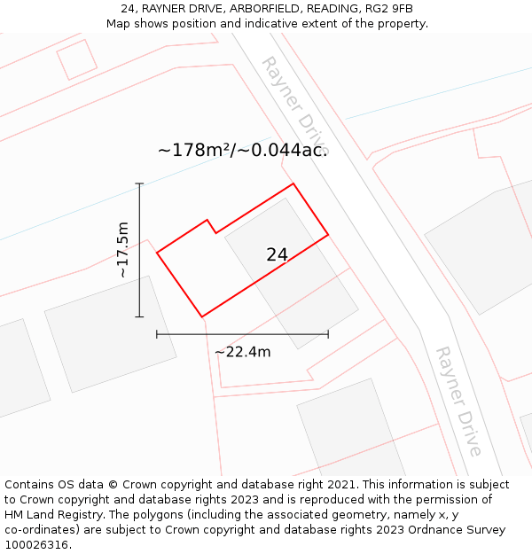 24, RAYNER DRIVE, ARBORFIELD, READING, RG2 9FB: Plot and title map