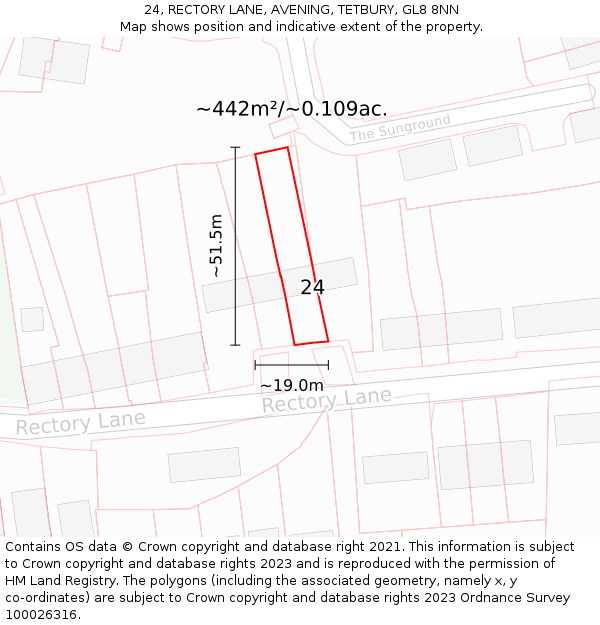 24, RECTORY LANE, AVENING, TETBURY, GL8 8NN: Plot and title map