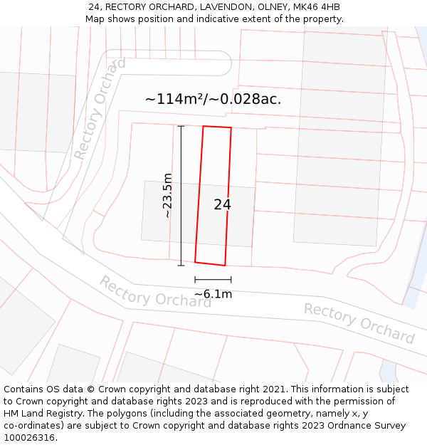 24, RECTORY ORCHARD, LAVENDON, OLNEY, MK46 4HB: Plot and title map