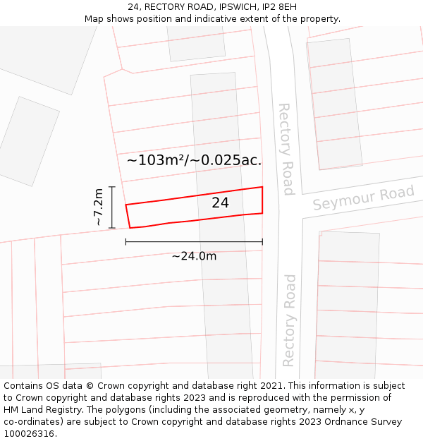 24, RECTORY ROAD, IPSWICH, IP2 8EH: Plot and title map
