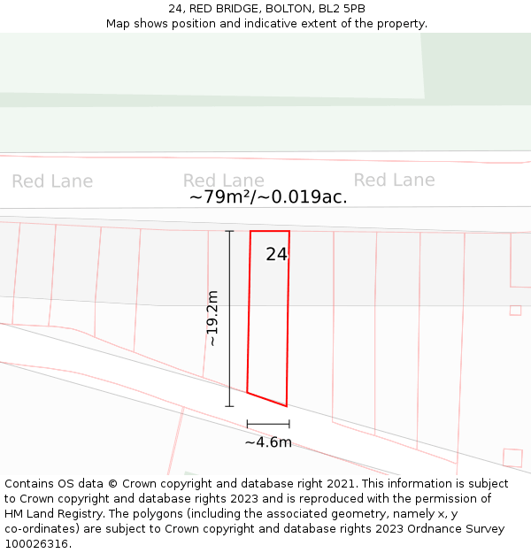 24, RED BRIDGE, BOLTON, BL2 5PB: Plot and title map